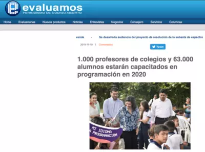 1.000 profesores de colegios y 63.000 alumnos estarán capacitados en programación en 2020