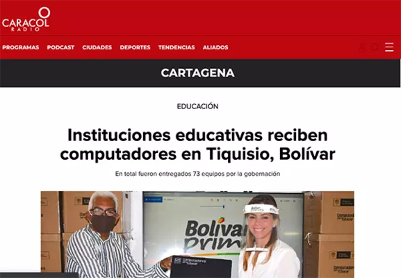 Instituciones educativas reciben computadores en Tiquisio, Bolívar En total fueron entregados 73 equipos por la gobernación