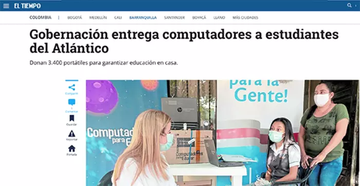 Gobernación entrega computadores a estudiantes del Atlántico Donan 3.400 portátiles para garantizar educación en casa