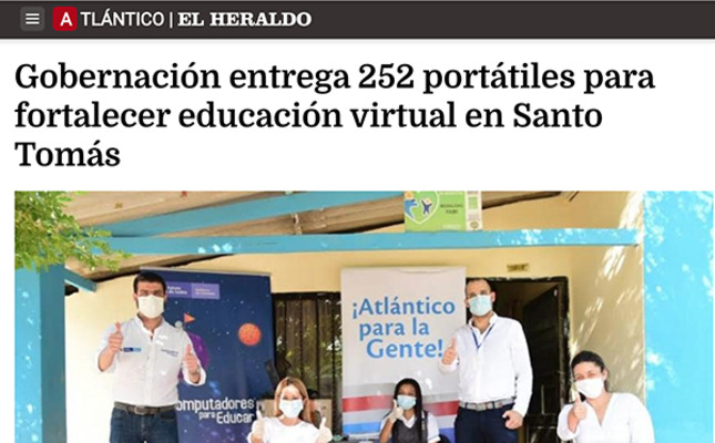 Gobernación entrega 252 portátiles para fortalecer educación virtual en Santo Tomás