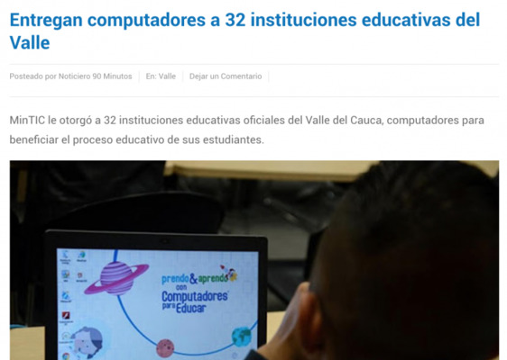 Entregan computadores a 32 instituciones educativas del Valle