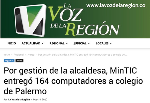 Por gestión de la alcaldesa, MinTIC entregó 164 computadores a colegio de Palermo