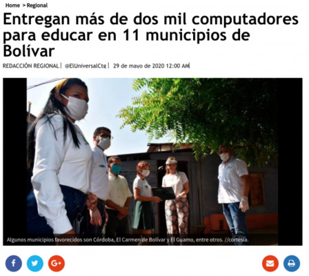 Entregan más de dos mil computadores para educar en 11 municipios de Bolívar
