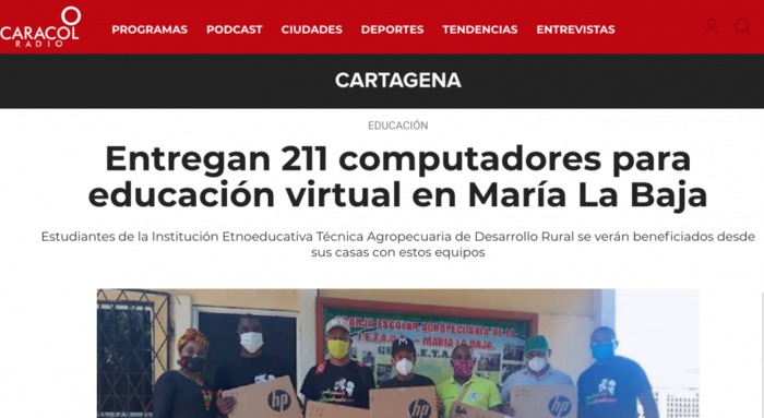 Entregan 211 computadores para educación virtual en María La Baja